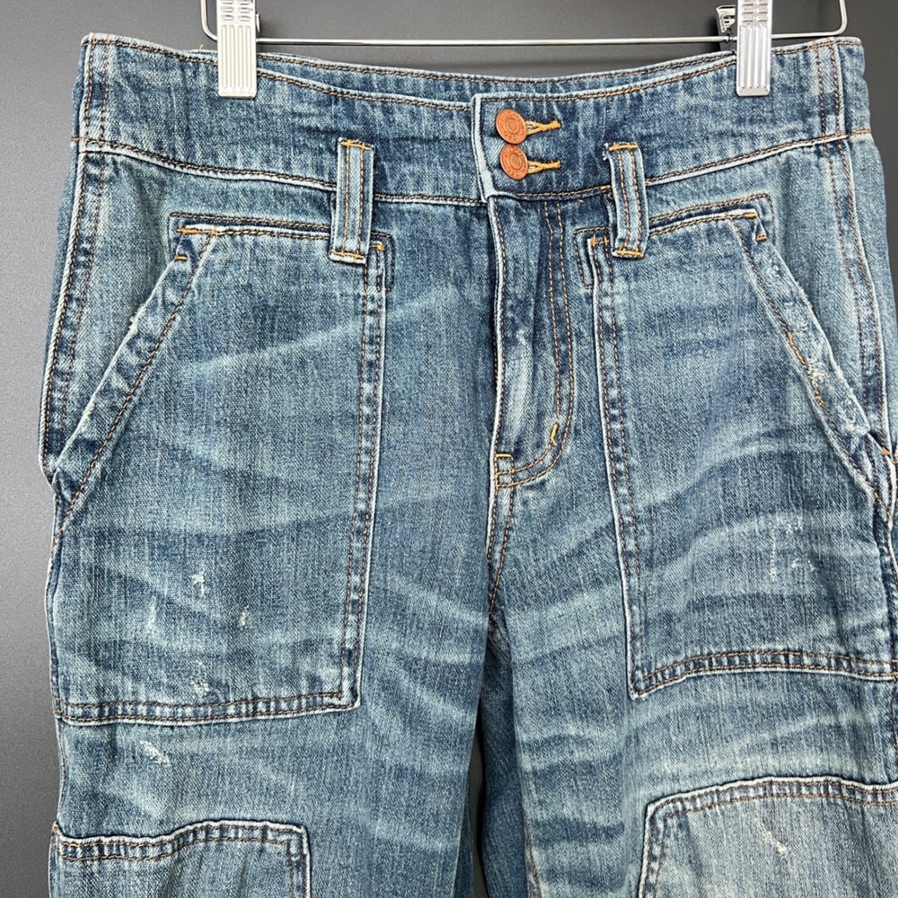 Anthropologie Pilcro The Wanderer Carpenter Jeans Blue Patchwork Utility Size 26 - Picture 3 of 13
